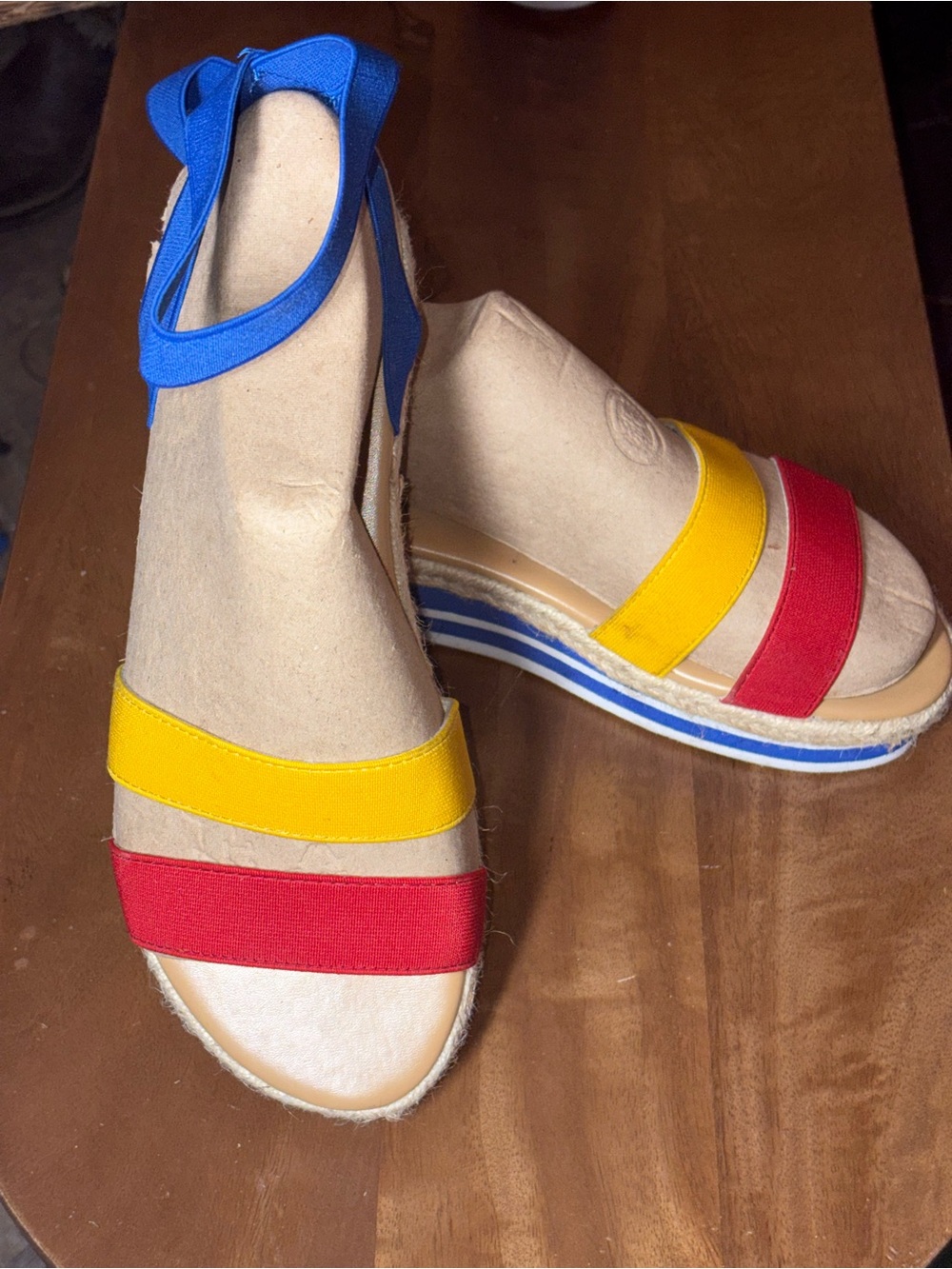 Source Unknown Colorblock Espadrille Wedge Sandals in Blue, Yellow & Red